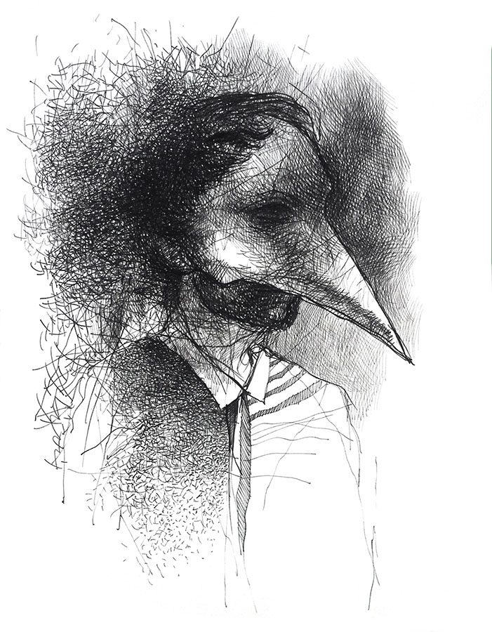 Djochkoun Sami, "Absentpaedia" series (Masquerade), 2019, ink on paper, 35 x 27 cm. Djochkoun Sami, "Absentpaedia" series (Masquerade), 2019, ink on paper, 35 x 27 cm.